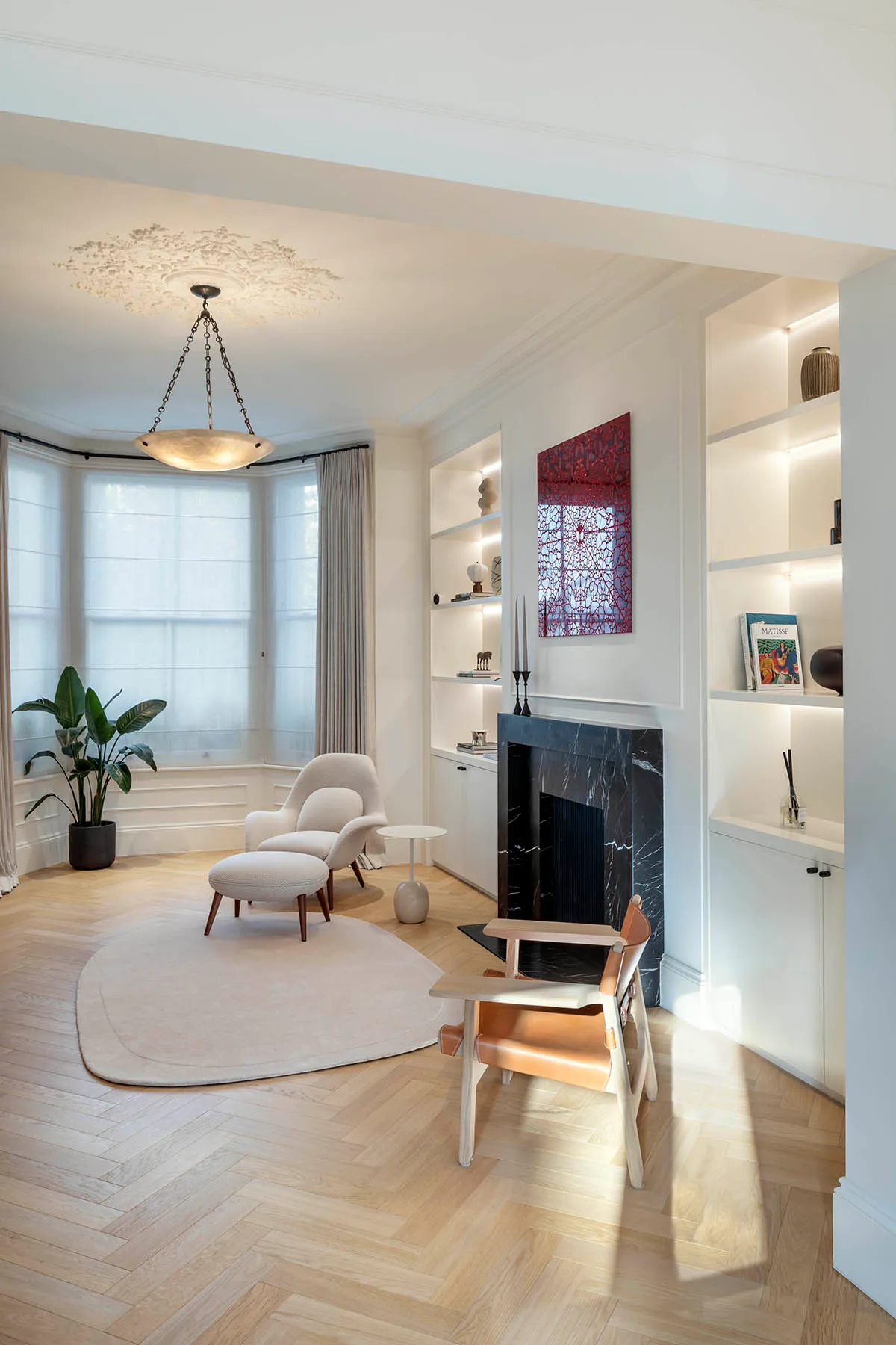Drawing room bay window and ceiling rose