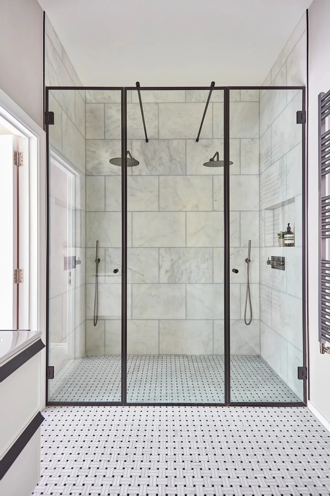 Twin showers in the marble en-suite
